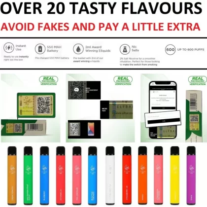 Wholesale ELF Bar Disposable Vape Pen E-Cig Pod Starter Shisha Hookah Kit 20mg Genuine UK