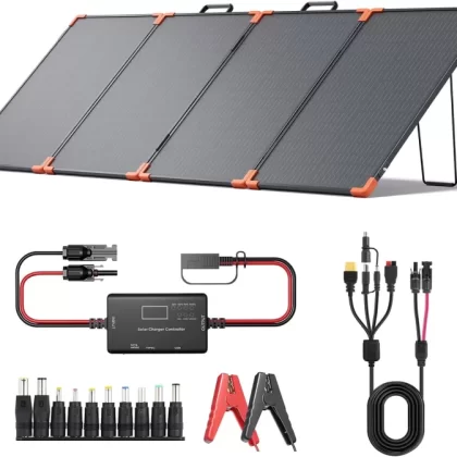 200 watt Portable Solar Panel with 20A PWM Controller,Camping Essentials,200W 19V Foldable Solar Panel for Power Station&12V Battery,23.5% High Efficiency IP68 Waterproof 4 Kickstands for RV Camping