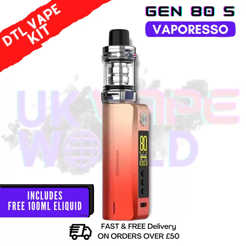 Neon Orange Vaporesso GEN 80 S Vape Kit + 100ml - £27.99