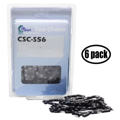 6-Pack 16′′ Semi Chisel Saw Chain for Husqvarna 1600 Chainsaws – (16 inch, 3/8′′ Low Profile Pitch, 0.050′′ Gauge, 56 Drive Links, CSC-S56) – UpStart Components