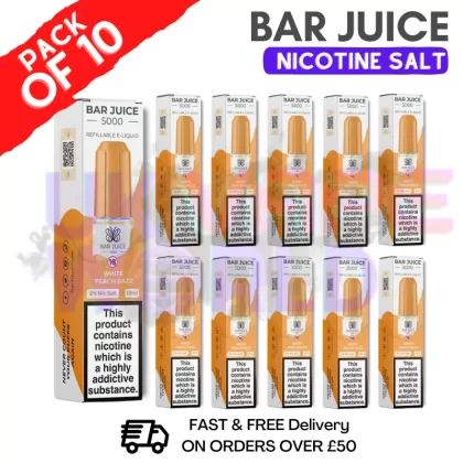 White Peach Razz Bar Juice 5000 Nic Salt | Box of 10 | ONLY £13.99