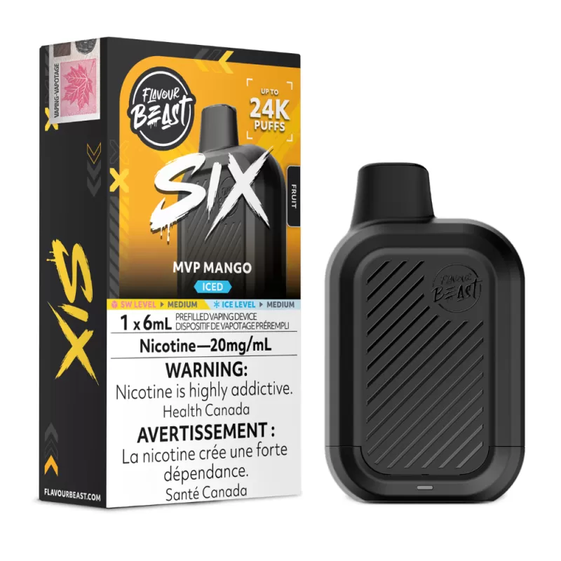 Flavour Beast Six 24k Disposable Vape: MVP Mango Iced (6mL)