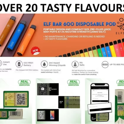 Wholesale ELF Bar Disposable Vape Pen E-Cig Pod Starter Kit 20mg 550mAh Genuine