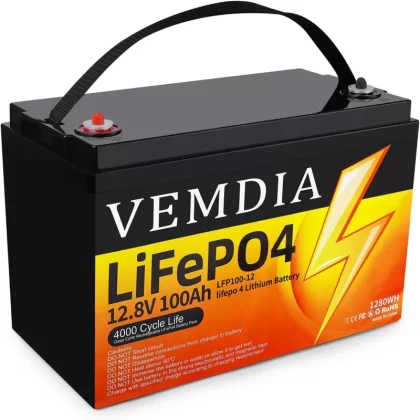 12V 100Ah LiFePO4 Lithium Battery, Group 31 Low-Temp Protection LiFePO4 Battery Built-in 100A Smart BMS, 15000 Deep Cycles Rechargeable Batterys Life Great for Solar, Wind Power, Home