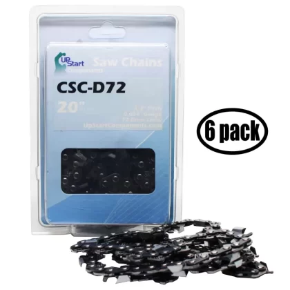 6-Pack 20′′ Full Chisel Saw Chain for Jonsered Ripping Mill Chainsaws – (20 inch, 3/8′′ Pitch, 0.050′′ Gauge, 72 Drive Links, CSC-D72)