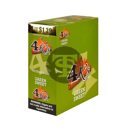 4 Kings Cigarillos 15 Packs of 4 Green Sweet, Pre-Priced $1.39