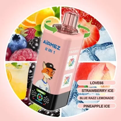 Airmez 8IN1 160k Puffs Vape Disposable Vape Wholesale Rechargeable – 60ml E-Liquid, Mesh Coil, Type-C 10 Pack Display Box Bulk