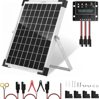 10 Watt 12V Solar Panel Kit Battery Maintainer Trickle Charger, with Waterproof 5A 12V/24V PWM Solar Charge Controller and Adjustable Solar Panels Mount Rack Bracket (10 Watt with Accessories)