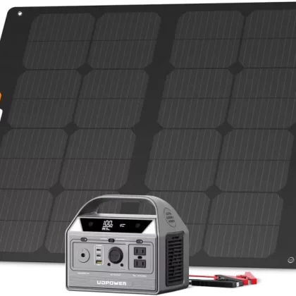400W Solar Generator & Portable Power Station with 120W Solar Panel | 256Wh LiFePO4 Battery, 800W Surge, Jump Starter | AC Outlet, USB-C, 12V DC | for Camping, RV, Off-Grid, Emergency Backup