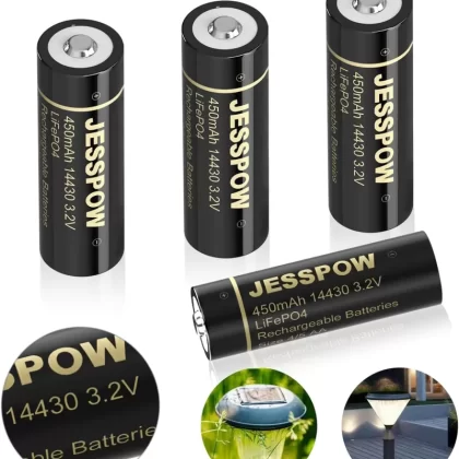 14430 Battery, 14430 3.2V 450mAh LiFePo4 Rechargeable Solar Batteries 4 Pack for for Solar Panel Outdoor Garden Lights, Solar Panel Light, Tooth Brush, Shaver, Flashlight (NOT AA Battery)