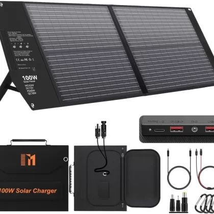 100W Portable Foldable Solar Panel Charger for Power Station Solar Generator with Kickstand 24V MC4 12V DC QC3.0 USB A PD3.0 USB C Output Fast Charging for Outdoor Camping RV Trip Off The Grid Living