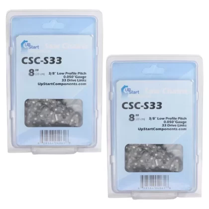 2-Pack 8-Inch Chainsaw Chain Replacement for Greenworks 20672 40V Polesaw – (8′′, 3/8′′, .050′′, 33 DL)