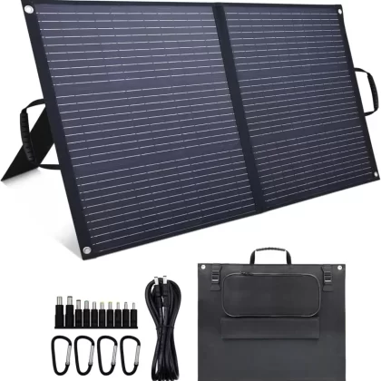 120W Portable Solar Panel Charger – High-Efficiency Foldable Solar Charger for Power Station, Camping & Outdoor Activities – QC3.0 USB-A & Type-C, DC Output, IP65 Waterproof (120W)