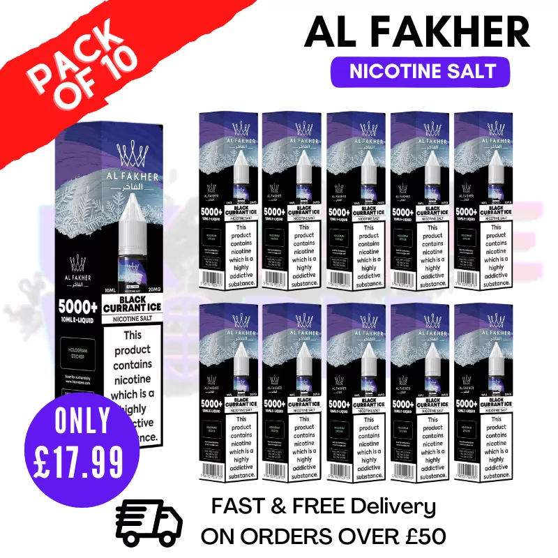 Black Currant ICE Al Fakher 5000+ Nic Salt BOX OF 10
