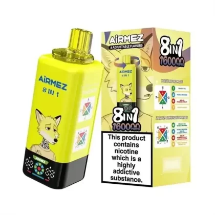 Airmez 160K Puffs Fox Disposable Vape – 8in1 Flavors , 60mL Pre-Filled, Rechargeable Type-C, Mesh Coil (10 Pack Display Box) – Bulk Wholesale